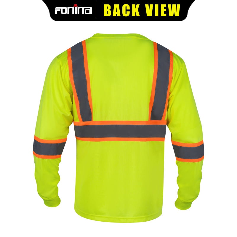FONIRRA Long Sleeve Safety T Shirt Reflective High Visibility Construction Work Shirts ANSI Class 3 for Men(Yellow,XL) - Image 3